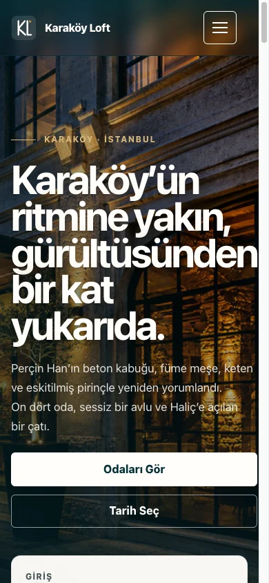 HAN konaklama şablonunun mobil ana sayfa görüntüsü.