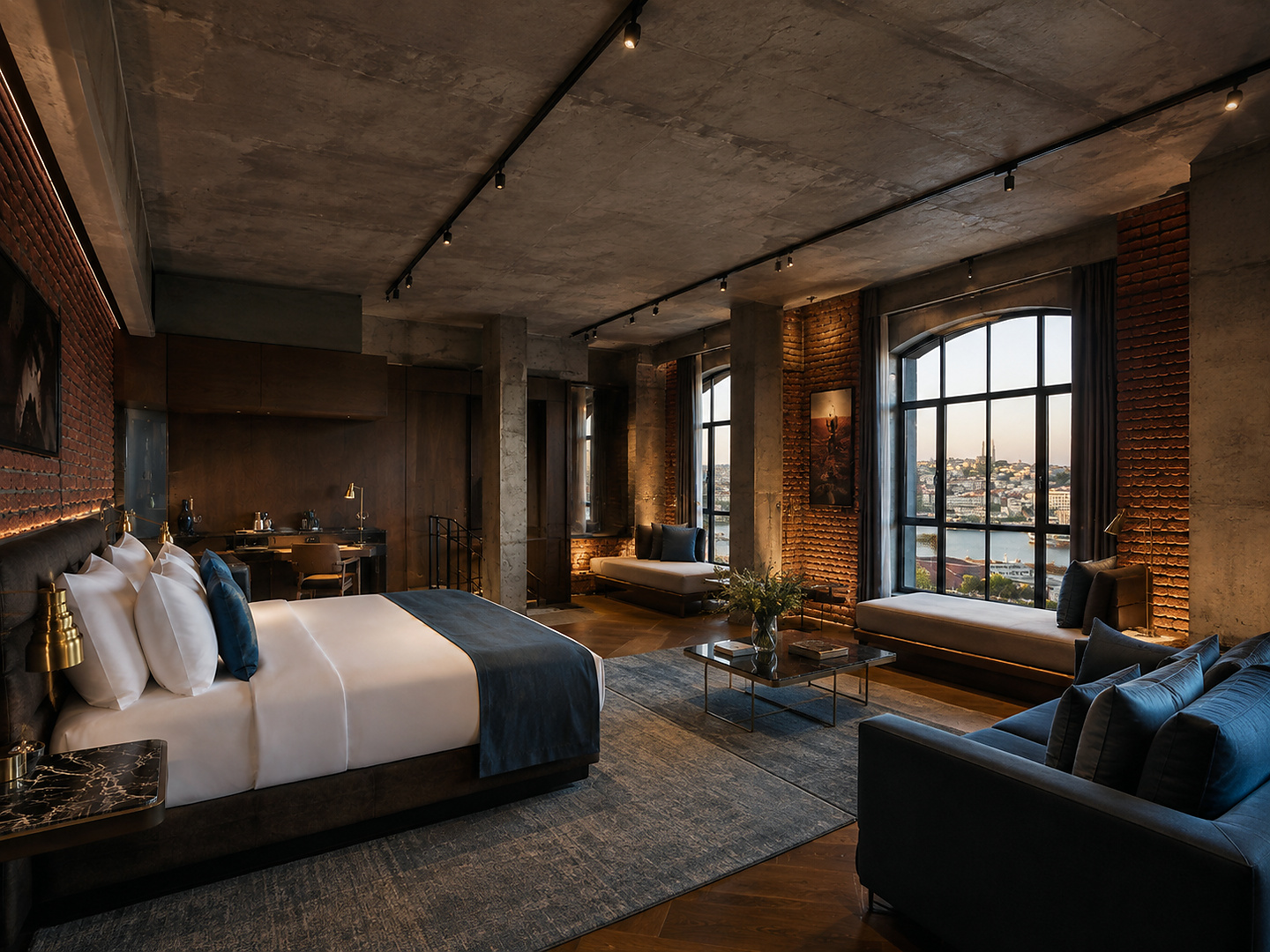 Geniş yaşam alanı, yatak ve oturma düzeniyle Aile Loft
