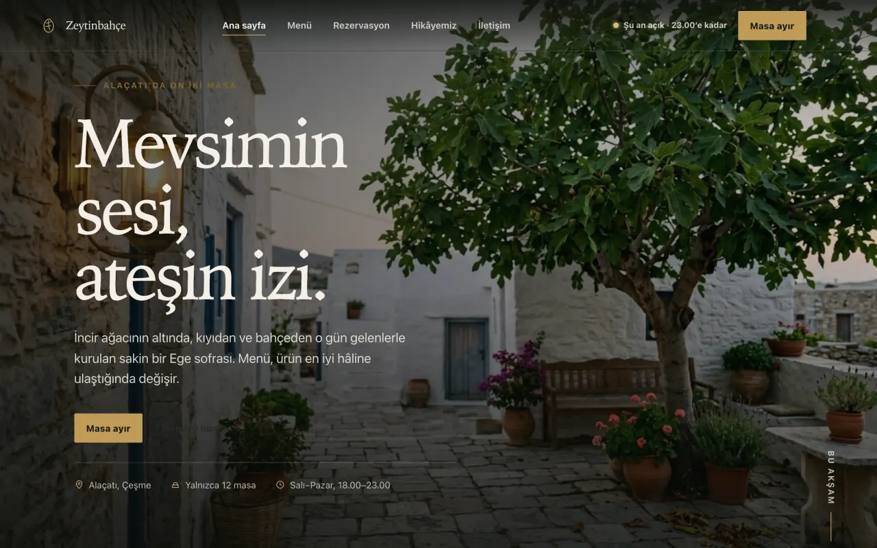 MEVSİM şablonu - Ege fine-dining; imza tabaklar, tadım menüsü ve rezervasyon.